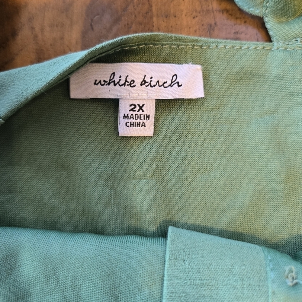 White Birch Green Ruffled Long Sleeve Boho Dress 2X - Picture 5 of 7